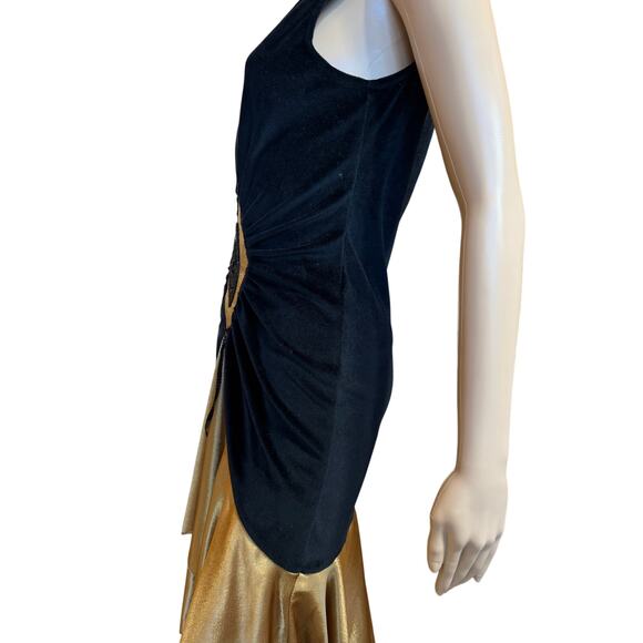 Vintage Roaring 20's Flapper Great Gatsby Black Velvet Gold Dress SZ XS Cosplay - Picture 9 of 16